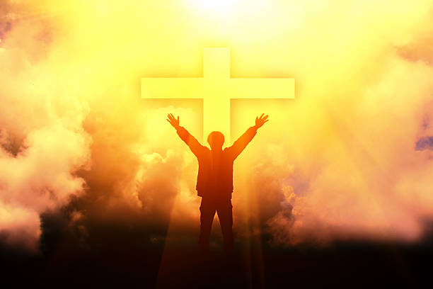 man thank god arms raised to the sky