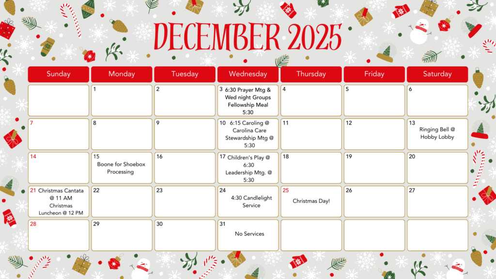 white and red simple christmas illustrated december 2025 monthly calendar
